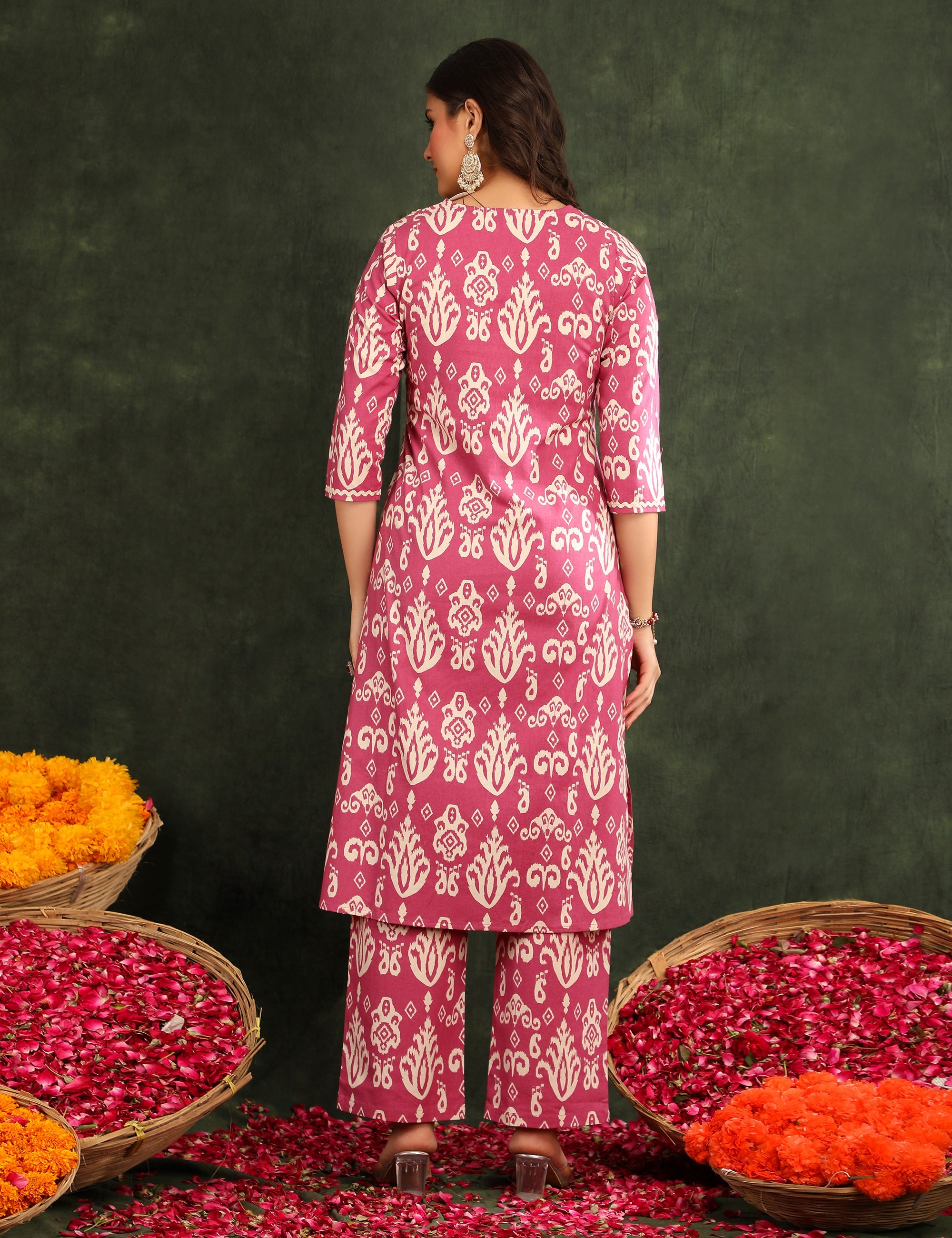 Women Printed Regular Thread Work Pure Cotton Kurta with Palazzos